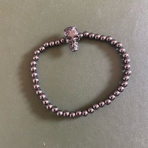 PUNK SILVER SKULL STACKING BEADED BRACELET